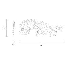 Overlay made of oak or beech N-206R with carved corners in the shape of an S-line drawing