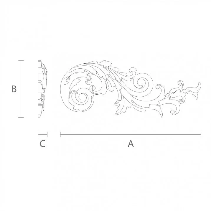 Overlay made of oak or beech N-206R with carved corners in the shape of an S-line drawing