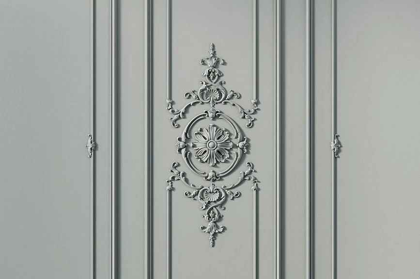 Stucco medallion Brussels on a wall panel with moldings in neoclassical style