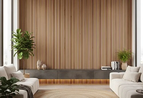 Decorative wall slats in contemporary interior