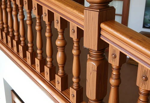 Wooden balusters on the staircase in the style of maritime elegance. Architectural details of Sevastopol