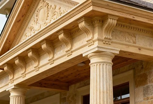 Facade decoration for houses with classical columns and decorative pediment