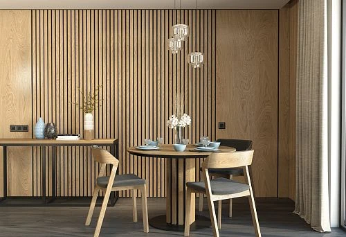 Modern Dining Area with a Solid Wood Round Dining Table and Scandinavian-Style Chairs