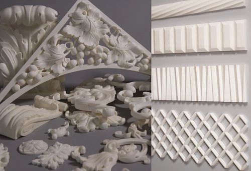 Carved decorative wooden elements for interior doors.