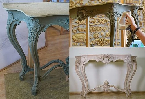 Ready-made carved wooden table with refined decorative elements.