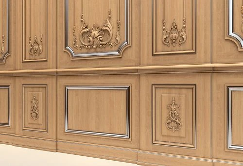 Detailed wooden panels with carved elements for classic-style wall finishing