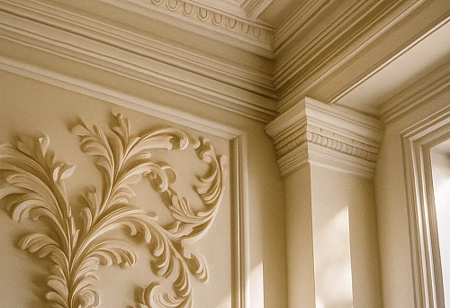 Cornice and Molding in a Classic Interior with Soft Lighting