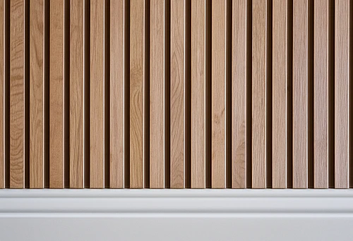 Wooden Battens and White MDF Skirting in Modern Interior