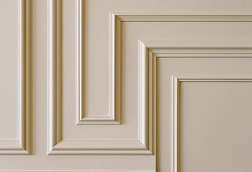 Wall moldings and overlays create depth and texture on walls.