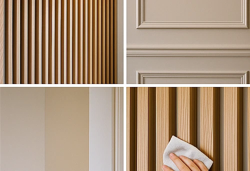 Modern Interior with Wooden Slats and STAVROS Polyurethane Moldings