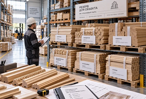 Wholesale building materials depot with wooden trim for the project
