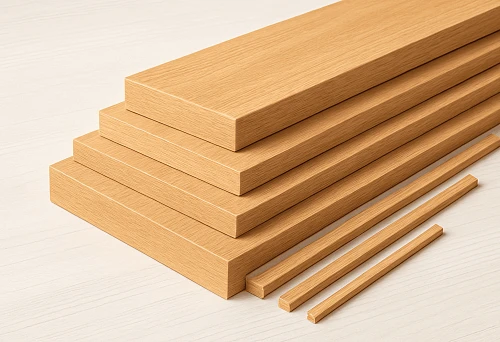 Set of planed wooden rails from natural wood for finishing