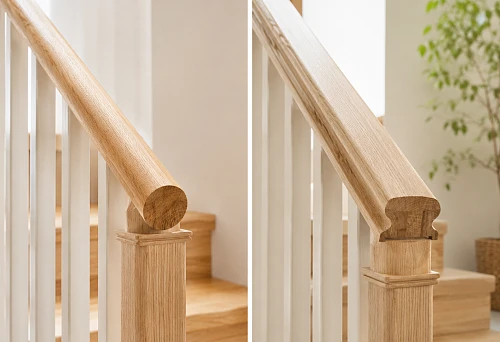 Comparison of wooden stair handrails PR-004 and PR-002