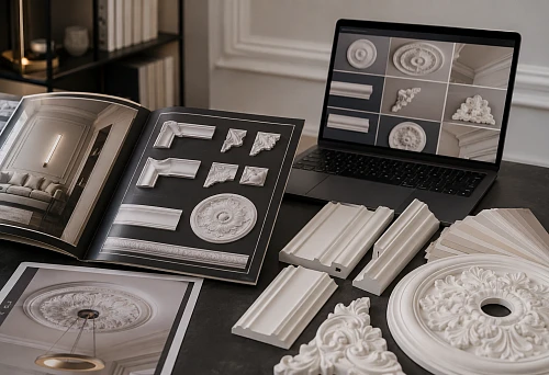 Selection of stucco, moldings, and ceiling rose based on an interior photo