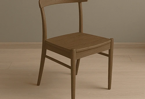Wooden chair with smooth lines and minimalist design on a light wooden floor.