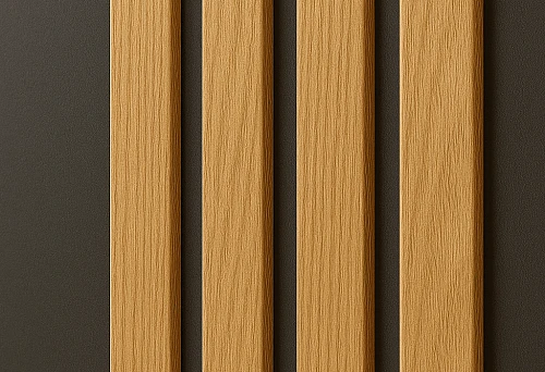 Vertically Mounted Wooden Planks on a Dark Wall