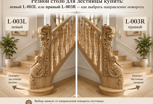 Carved stair posts L-003L and L-003R with left and right turning direction