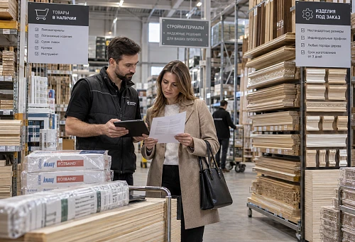 Wholesale ordering of building materials from in-stock items and made-to-order positions