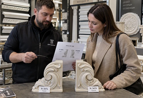Paired decorative elements N-347L and N-347R for interior finishing