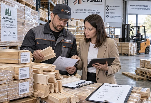 Checking a wooden trim delivery by a wholesale building materials supplier