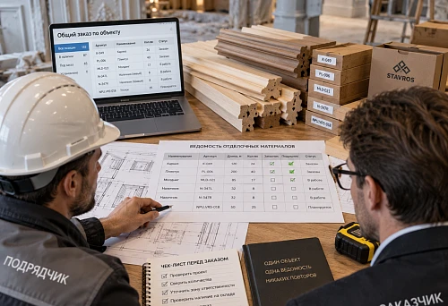 Building material supplies and order control for wooden trim profile for a site