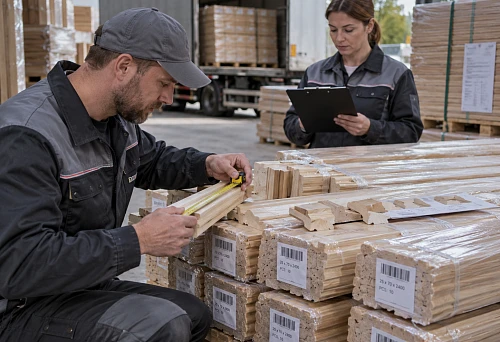 Rechecking a batch of wooden trim after shipment