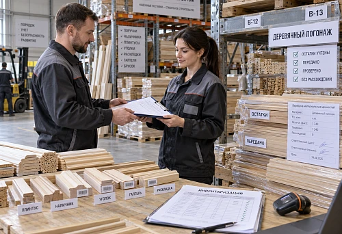 Handover of remaining wooden mouldings to a new person in charge at the warehouse