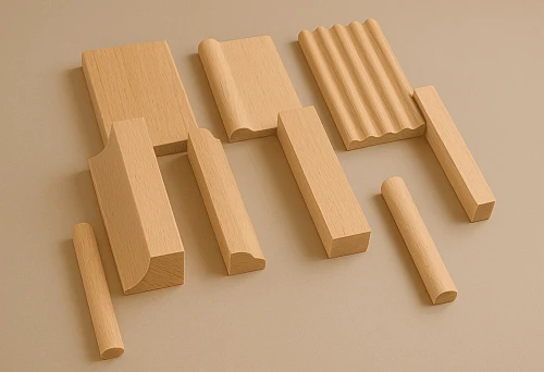 Decorative wooden moldings for interior wall decoration.