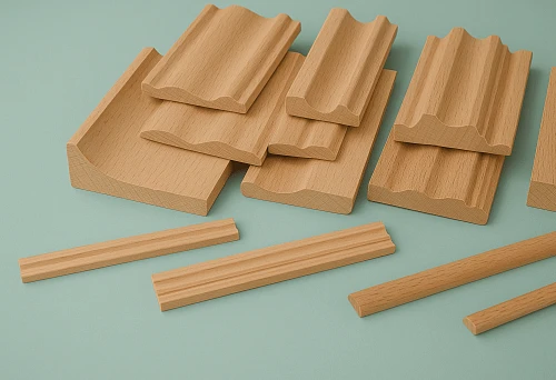 Various wooden moldings for decorating door openings.