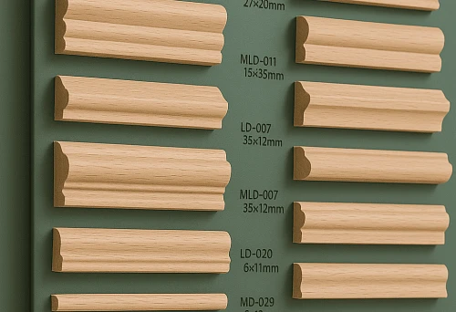 Wooden Moldings with Model and Size Markings, Suitable for Interior Decoration.
