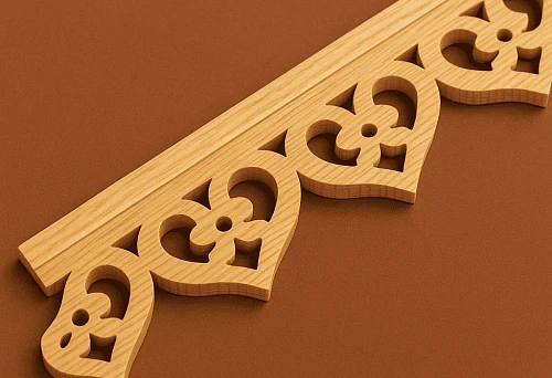 Carved wooden casing with an elegant pattern for decorating the facade of a house.