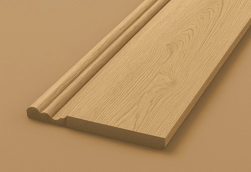 Straight wooden skirting board with decorative profile, suitable for interior decoration.