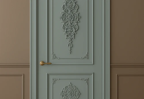 Classic door with three-dimensional ornament in baroque style.