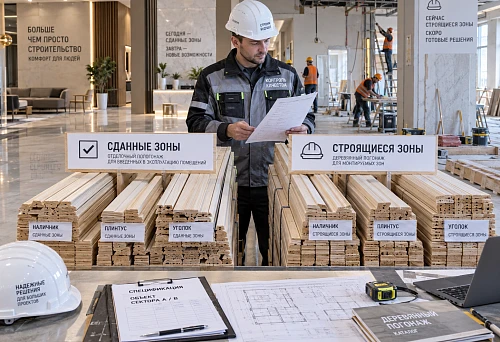 Splitting wooden trim between completed and under-construction areas of a site