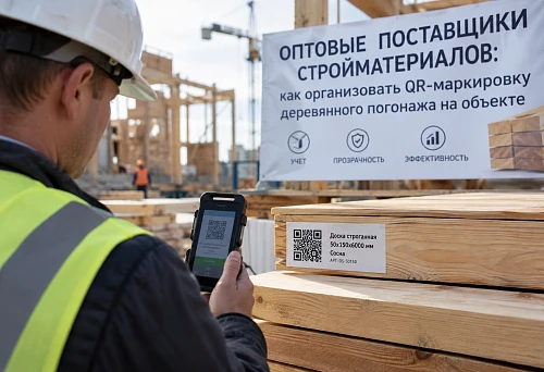 QR labeling of wooden trim on a construction site