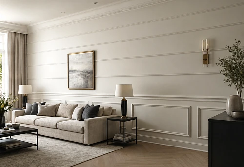 Horizontal polyurethane moldings on the wall in a modern interior