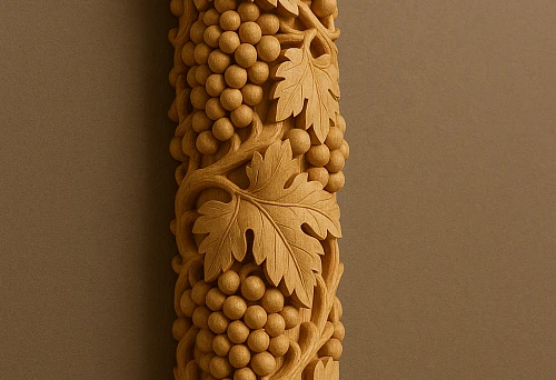 Carved wooden column with grapevine and leaves