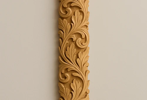 Carved wooden half-column with elegant botanical ornament