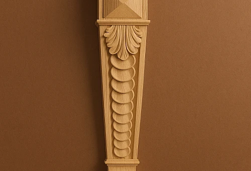 Carved wooden post with decorative relief in classic style, made of natural wood