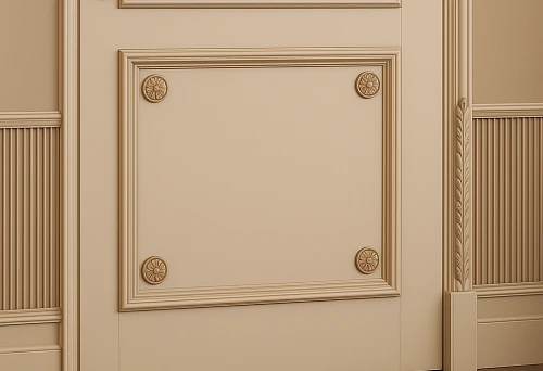 Elegant door with decorative half-columns and delicate carved elements.