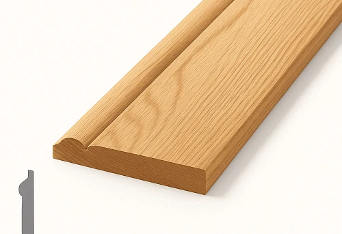 Straight wooden skirting board with a classic oak profile