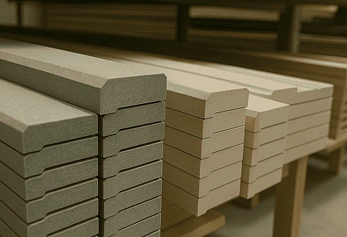 Ready-made wooden baseboards with decorative molding in stock