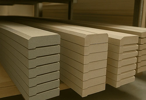 Wooden baseboards, ready for sale in the Saint Petersburg warehouse