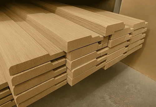 Solid oak wood baseboards, stacked in Voronezh