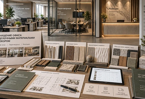 Equipping an office with finishing materials and interior decor