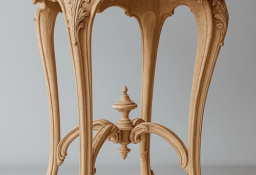 Base for a round table with exquisite hand-carved details and four curved legs