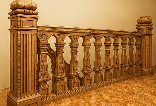 Elegant wooden balusters for classic balustrades in interior design