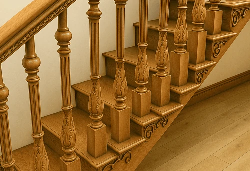 Professional installation of balusters on steps with carved elements