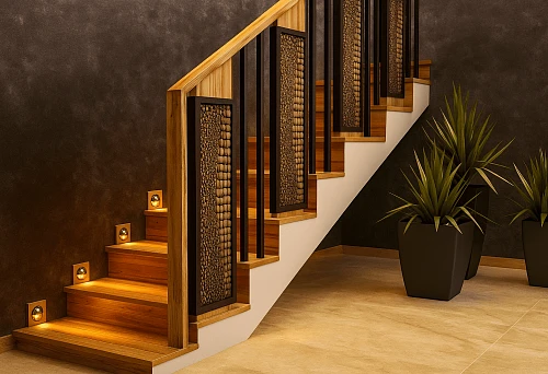 Modern Staircase with Installed Wooden Railing and Original Balusters