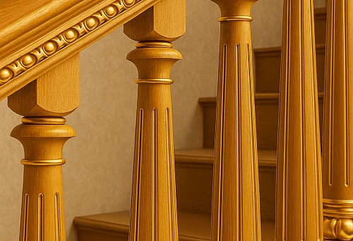 Luxurious decorative balusters on a staircase in classical style with geometric and ornamental decoration